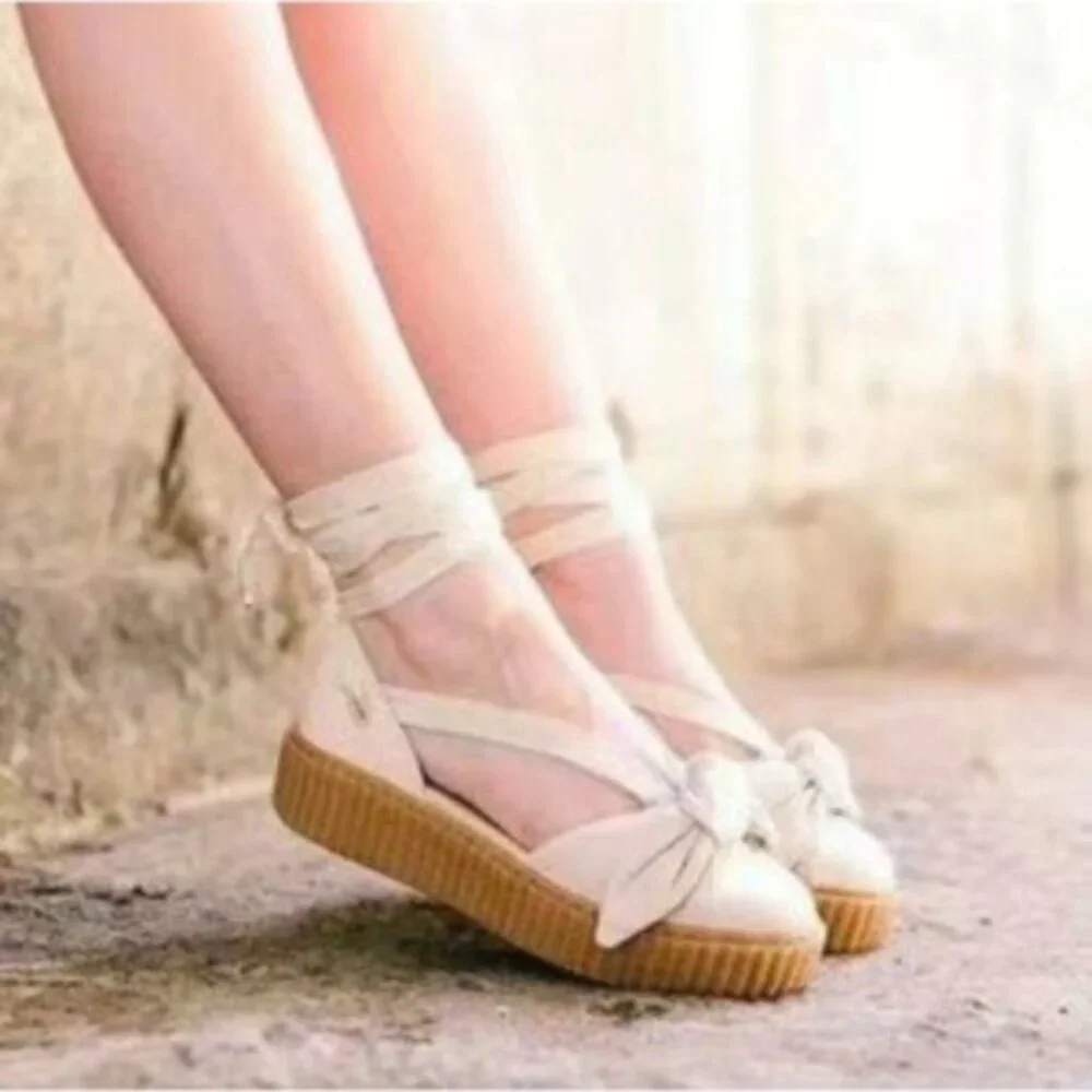 PUMA Fenty by Rihanna Bow Creeper Sandals Leather Cream/Blush pink size 8.5